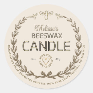 Handmade Beeswax Candle Vintage Wreath Bee Heart C Classic Round Sticker