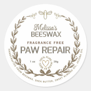 Handmade Beeswax Paw Repair Wreath Bee Heart Classic Round Sticker