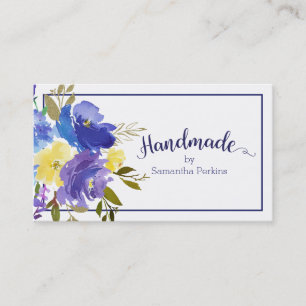 Handmade Blue Purple Yellow Flower Calligraphy Business Card