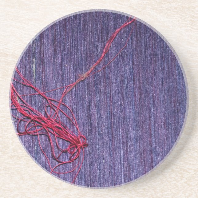 Handmade Blue Thai Silk With Red Thread Coaster (Front)