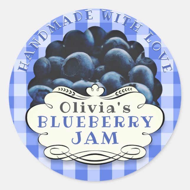 Handmade Blueberry Jam Classic Round Sticker (Front)