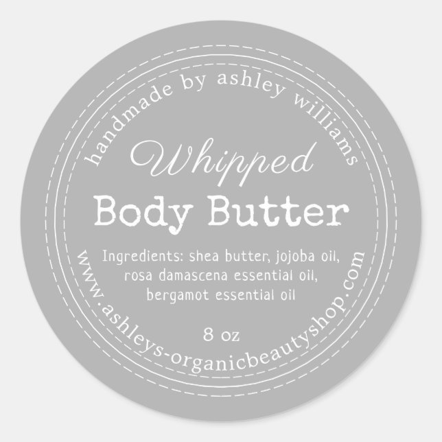 Handmade Body Butter Grey Organic Jar Label (Front)