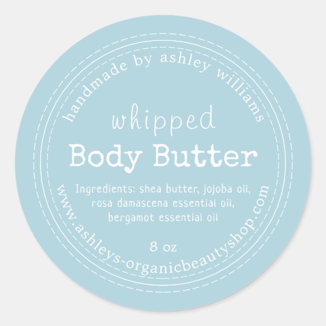 Handmade Body Butter Organic Business Blue Classic Round Sticker (Front)