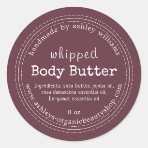 Handmade Body Butter Organic Business Burgundy Classic Round Sticker