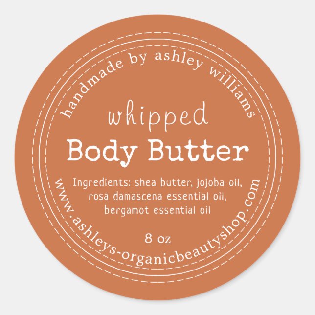Handmade Body Butter Organic Business Burnt Orange Classic Round Sticker (Front)