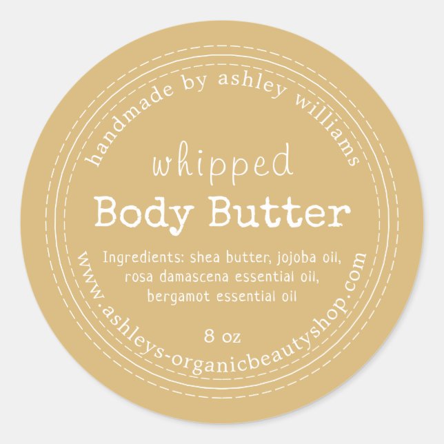 Handmade Body Butter Organic Business Gold Yellow Classic Round Sticker (Front)