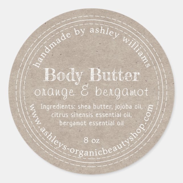 Handmade Body Butter Organic Business Kraft Label (Front)