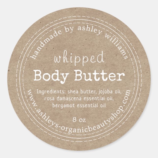 Handmade Body Butter Organic Business Kraft Label (Front)