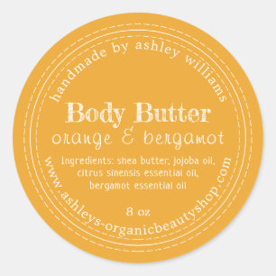 Handmade Body Butter Organic Business Yellow Classic Round Sticker