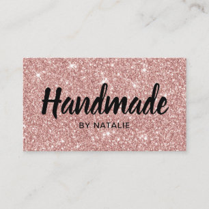 Handmade Bold Text Modern Rose Gold Glitter Business Card