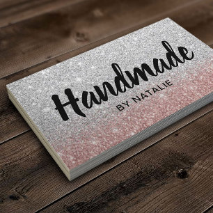 Handmade Bold Text Modern Rose Gold Silver Glitter Business Card