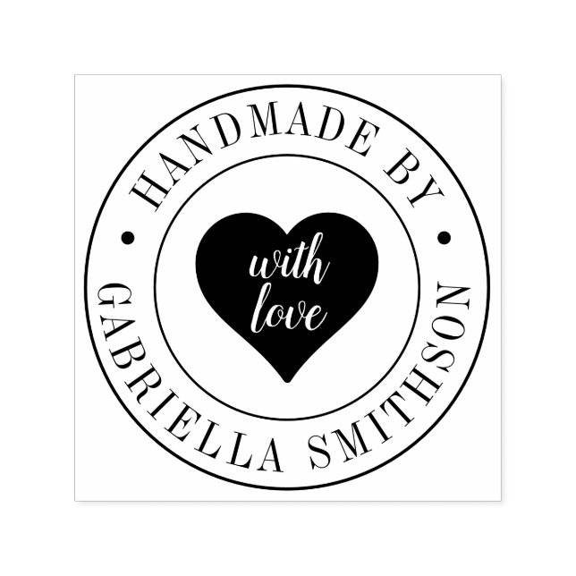 Handmade Business Name in Circle Cute Heart Logo Self-inking Stamp (Design)