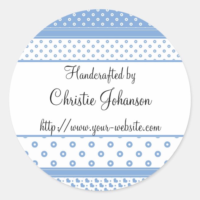 Handmade by - Blue and white pattern design Classic Round Sticker (Front)