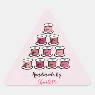 Handmade by cotton reel pink triangle sticker