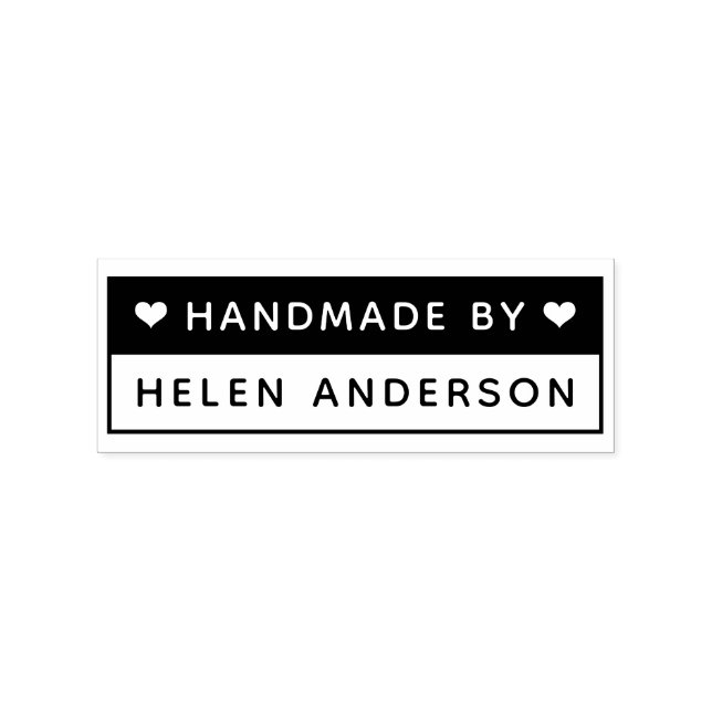Handmade by custom name hearts minimal modern rubber stamp (Imprint)