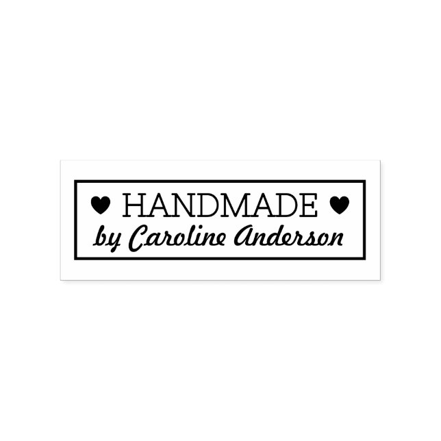 Handmade by custom name rubber stamp, two hearts rubber stamp (Imprint)