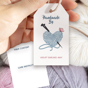 Handmade by Custom Name w. Fibre & Care Knitting Gift Tags