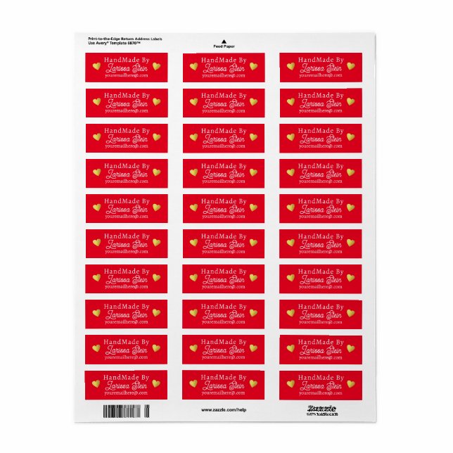 handmade by Custom Signature Red Return Address Label (Full Sheet)