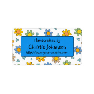 Handmade by - cute, colourful trendy doodle flower label