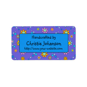 Handmade by - cute, colourful trendy doodle flower label