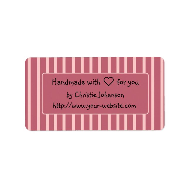 Handmade by - cute pink striped design label (Front)