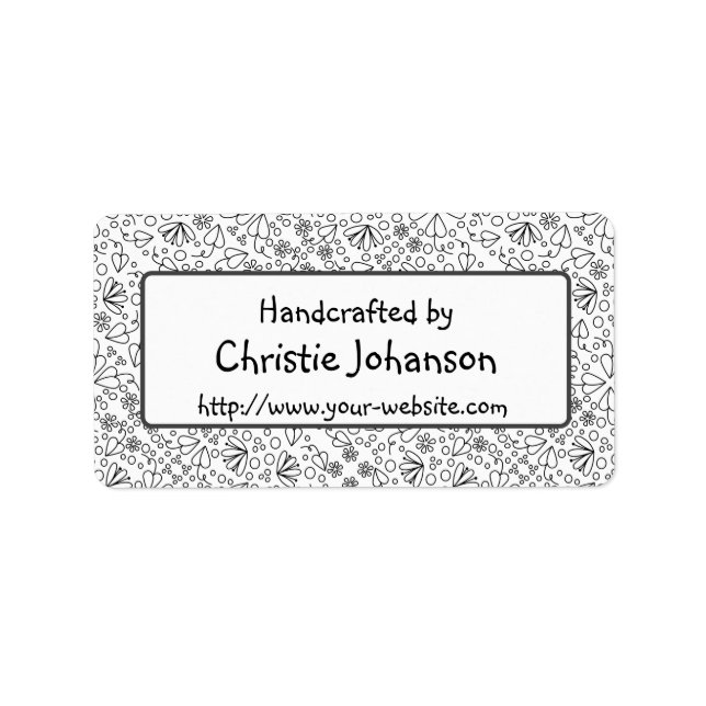 Handmade by - cute, trendy doodle flowers label (Front)