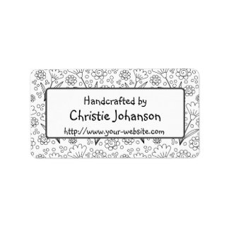 Handmade by - cute, trendy doodle flowers label