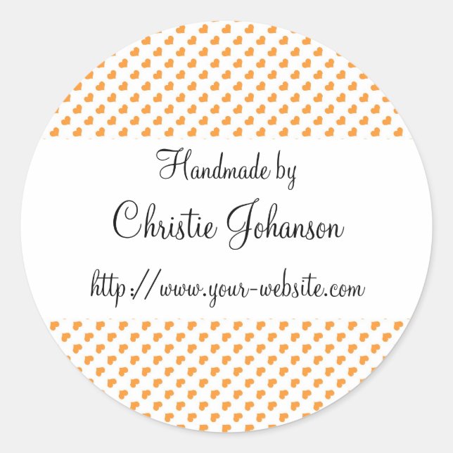 Handmade by - hearts design classic round sticker (Front)