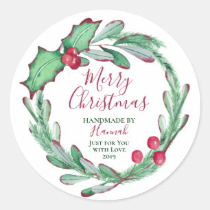 Handmade by Personalised Christmas Classic Round Sticker