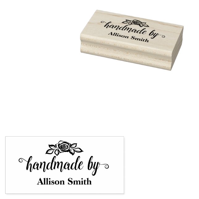 Handmade by Personalised with Rose Stamp (Stamped)