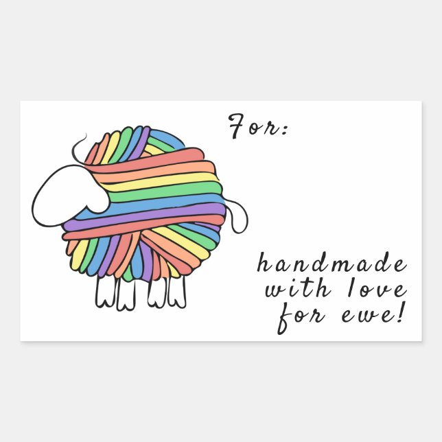 'Handmade By' Rainbow Yarn Sheep Rectangular Sticker (Front)