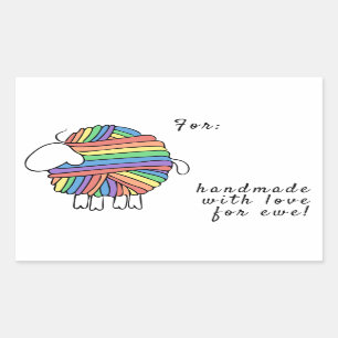 'Handmade By' Rainbow Yarn Sheep Rectangular Sticker