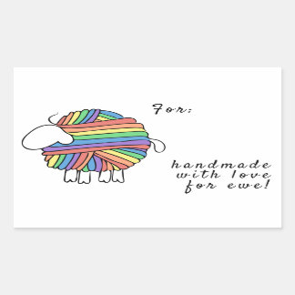 'Handmade By' Rainbow Yarn Sheep Rectangular Sticker