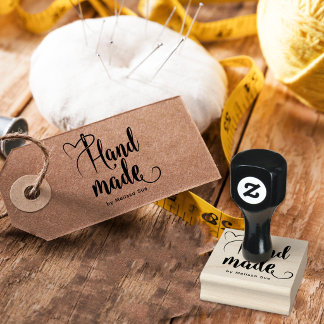 Handmade By Script | Heart Needle Calligraphy  Rubber Stamp