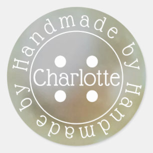 Handmade by sewing button paper sticker