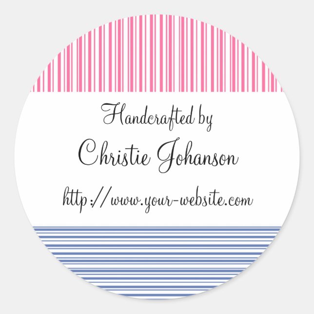 Handmade by - stripes design classic round sticker (Front)