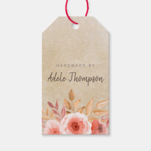 Handmade By Watercolor Floral Texture Paper Gift Tags