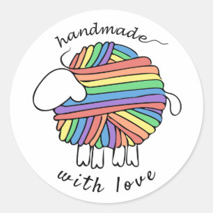 'Handmade By' Yarn Rainbow Sheep Sticker