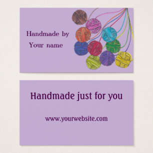 Handmade by (your name), balls of yarn, on lilac