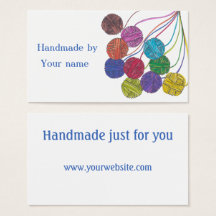 Handmade by (your name), balls of yarn, on white