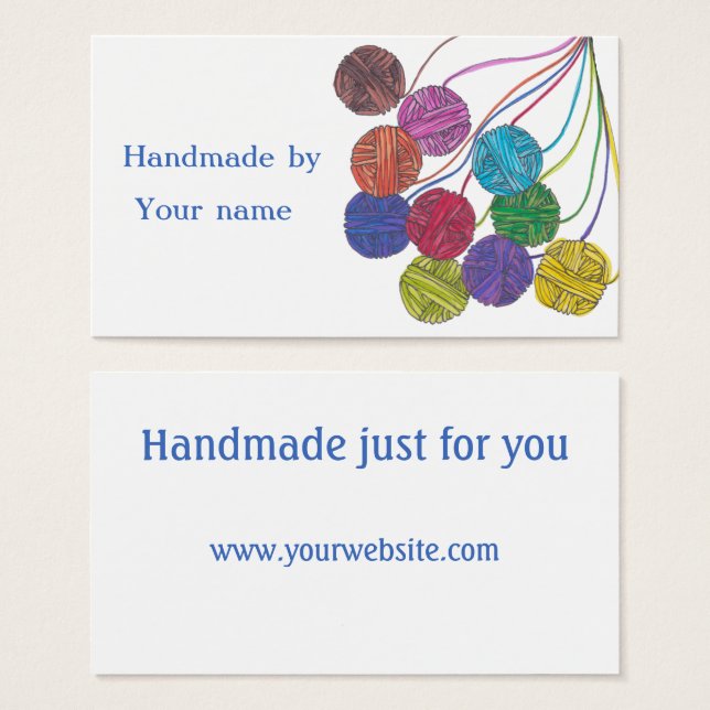 Handmade by (your name), balls of yarn, on white (Front & Back)