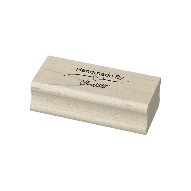 Handmade By Your Name Cursive Script with Heart Rubber Stamp (Stamp)