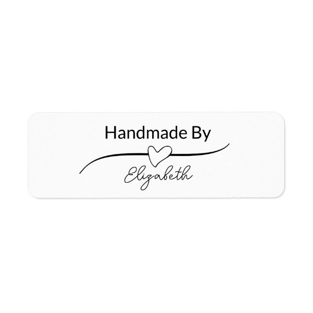 Handmade By Your Name in Script with Heart Return Address Label (Front)