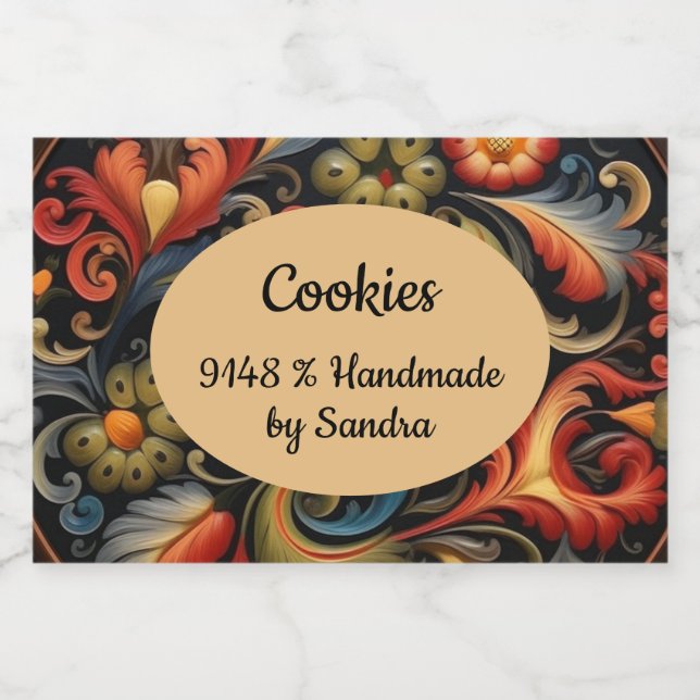 Handmade by yourname Rosepaint Rosemaling 4 of 6 Food Label (Single Label)