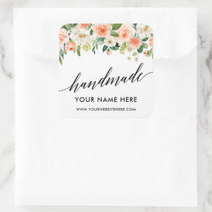 Handmade Calligraphy Coral Floral Small Square Sticker