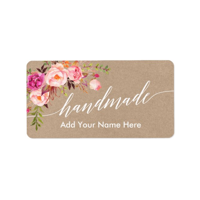 Handmade Calligraphy Pink Floral Kraft Label (Front)