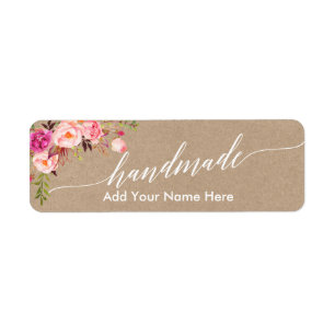 Handmade Calligraphy Pink Floral Kraft Small Return Address Label