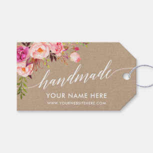 Handmade Calligraphy Pink Floral Kraft Tags