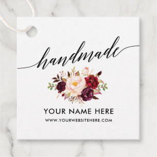 Handmade Calligraphy Script Burgundy Floral Favour Tags