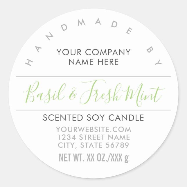 Handmade Candle or Soap Mint Green Product Label (Front)